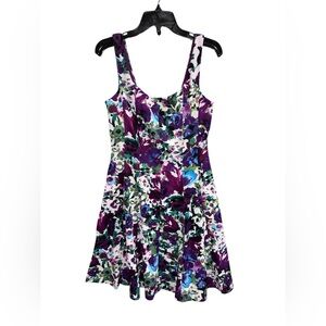 Connected Apparel Purple and Green Floral Dress Size 10